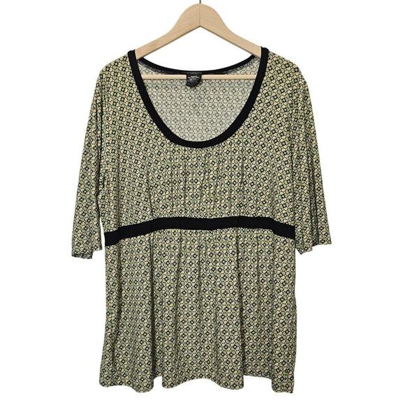 George Women's Green Yellow Retro Flowers‎ Stretch Top Size 2X - Picture 1 of 10